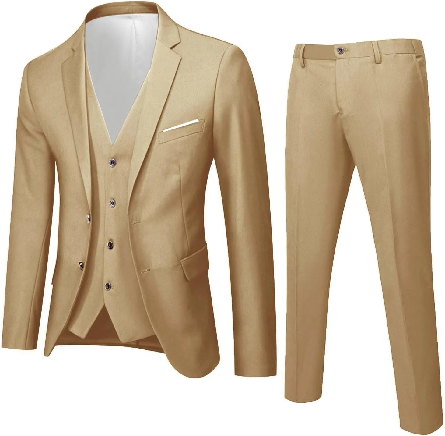 Mens 3 Piece Slim Fit Suit Suits Big and Tall, Blazer Jacket Vest Pants Set, Solid Wedding Party Dress Tux Suite
