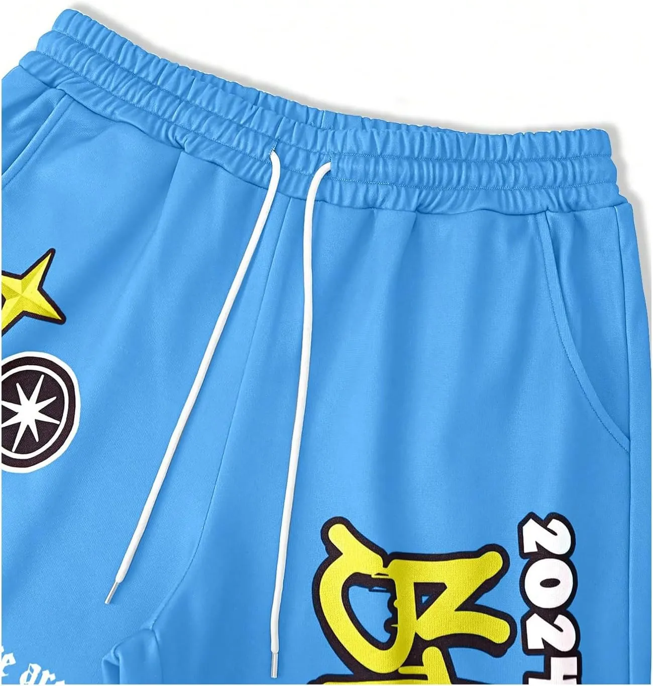 Men's Baggy Flare Sweatpants Y2k Graphic Drawstring Waist Street Jogger Pants with Pocket