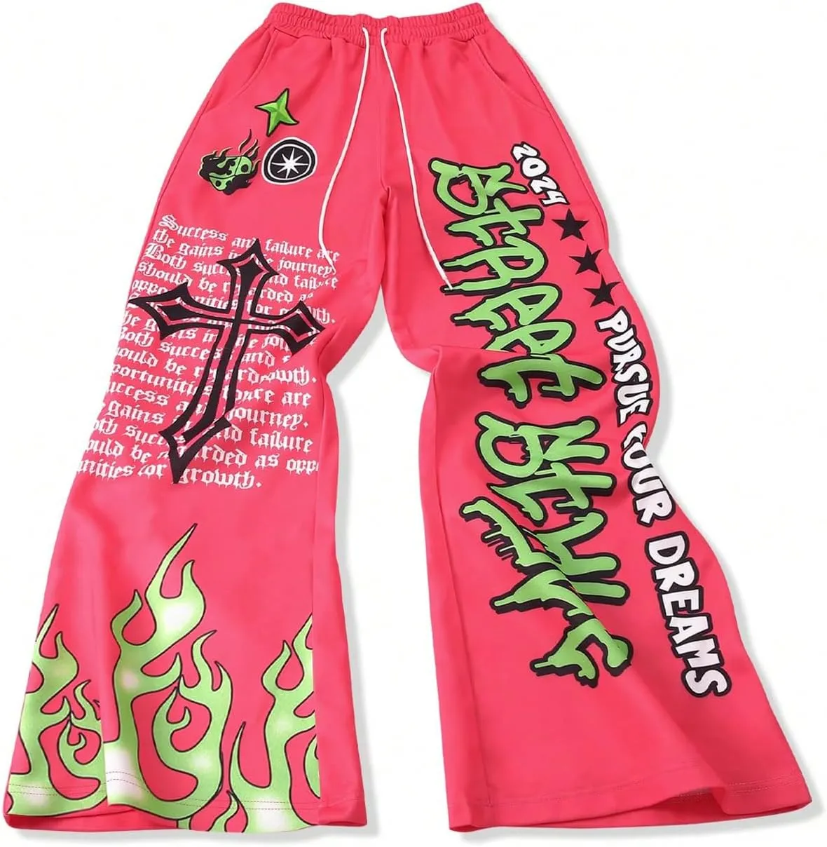Men's Baggy Flare Sweatpants Y2k Graphic Drawstring Waist Street Jogger Pants with Pocket