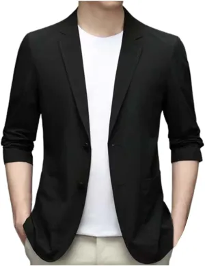 Men's Blazer Suit Jacket Casual Two Button Notched Lapel Lightweight Sport Coat for Wedding Formal Party M Black
