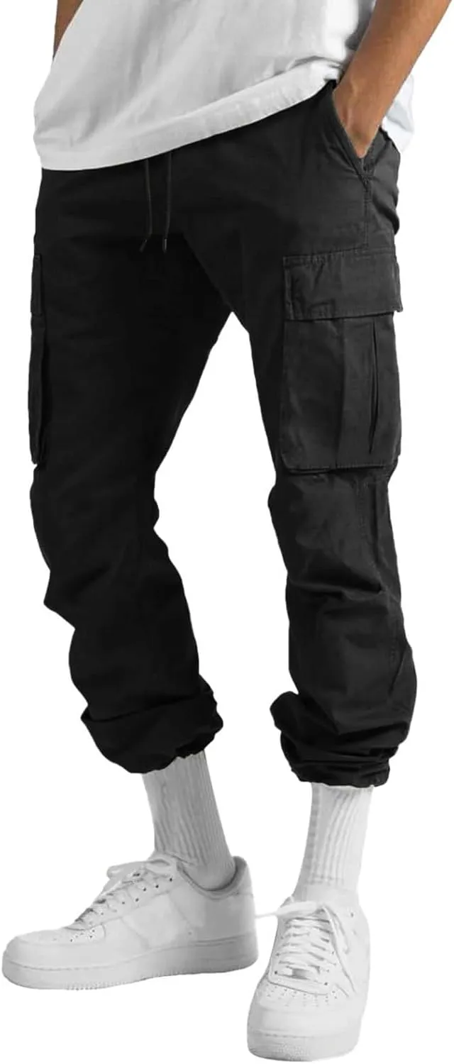Mens Cargo Pants Summer Lightweight Elastic Waist Wide Pant Loose Fit Joggers Outdoor Hiking Trousers