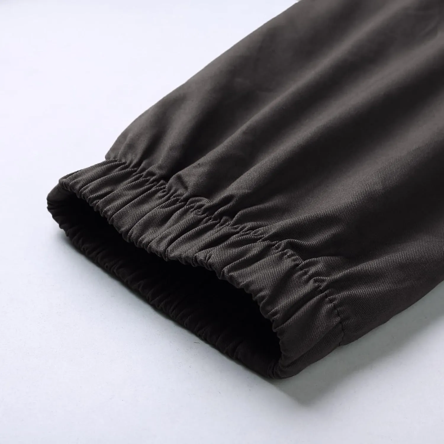 Mens Casual Cotton Cargo Pants Elastic Drawstring Joggers with Pockets Outdoor Sport Trousers Hiking Sweatpants
