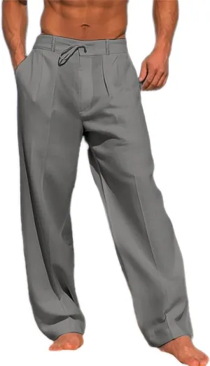 Mens Casual Cotton Linen Pants Loose Fit Elastic Drawstring Waist Yoga Pant Summer Beach Baggy Trousers