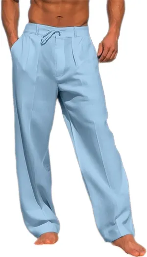 Mens Casual Cotton Linen Pants Loose Fit Elastic Drawstring Waist Yoga Pant Summer Beach Baggy Trousers
