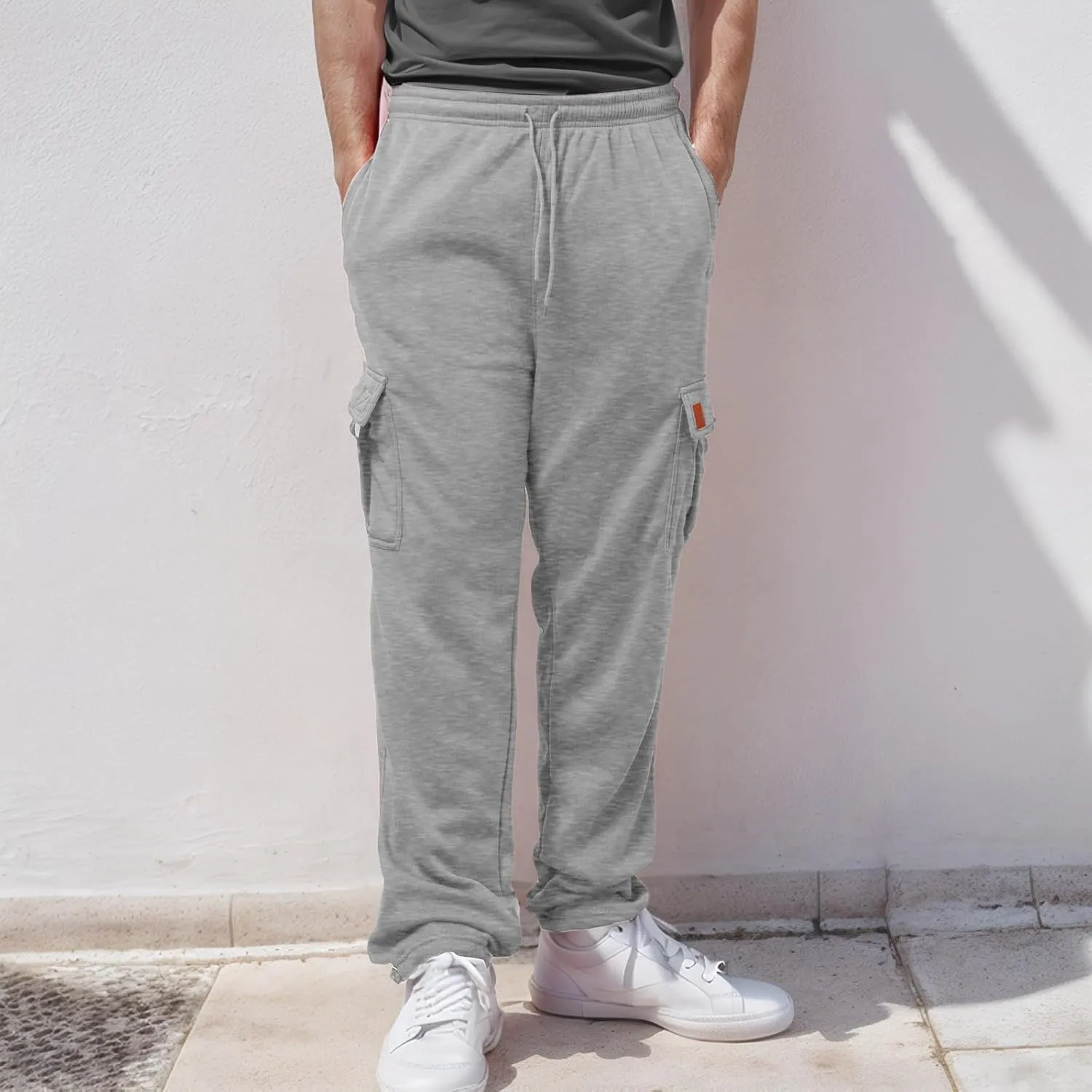 Men's Casual Cotton Linen Pants Sweatpants with Pockets Solid Color Loose Straight Legs Trousers Hiking Joggers
