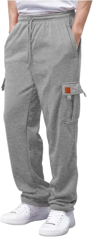 Men's Casual Cotton Linen Pants Sweatpants with Pockets Solid Color Loose Straight Legs Trousers Hiking Joggers