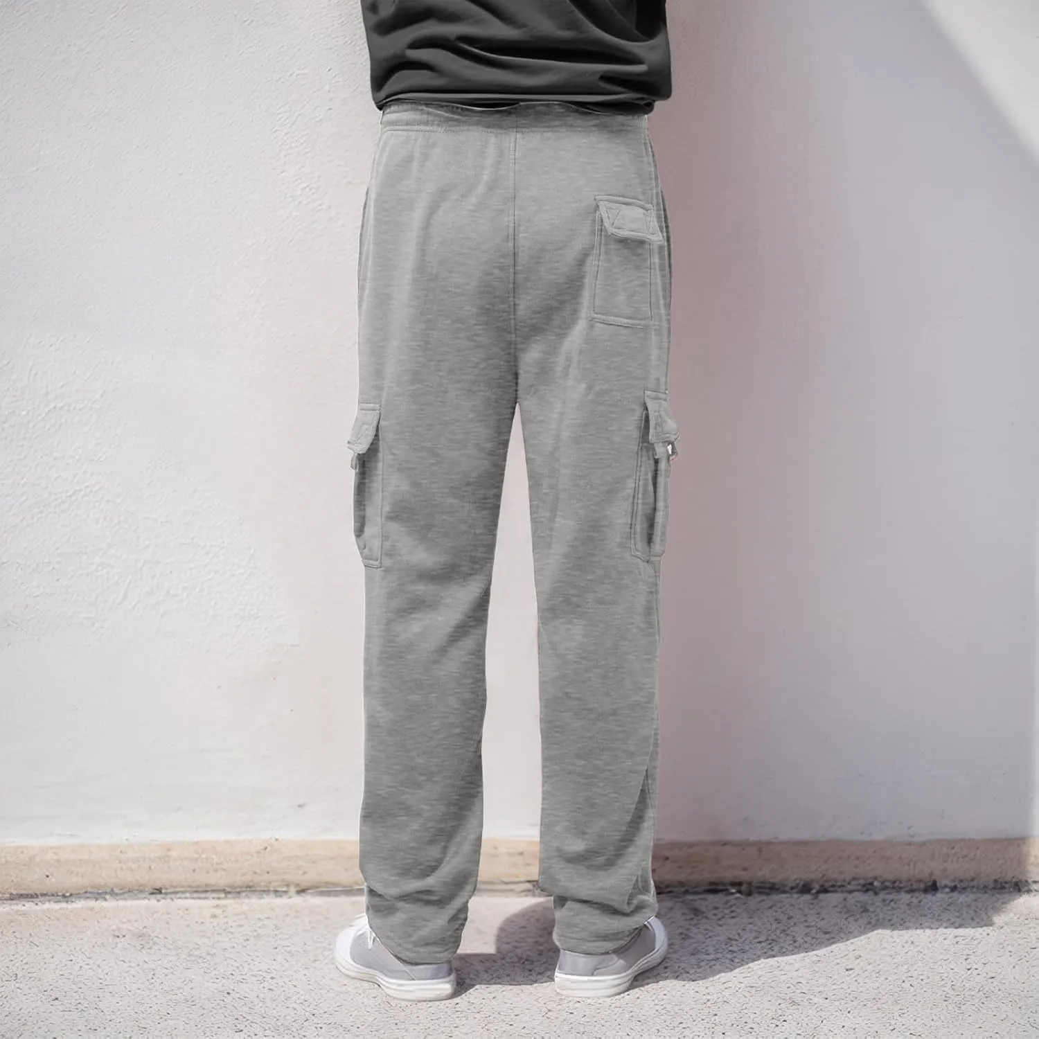 Men's Casual Cotton Linen Pants Sweatpants with Pockets Solid Color Loose Straight Legs Trousers Hiking Joggers