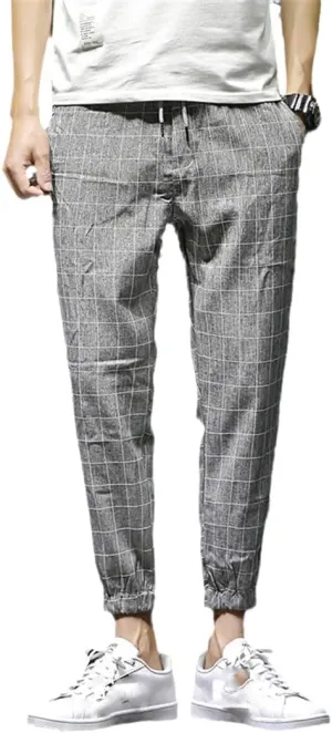 Men's Casual Trousers Plaid Harem Pants Men's Lightweight Ankle Loose Men's Casual Trousers