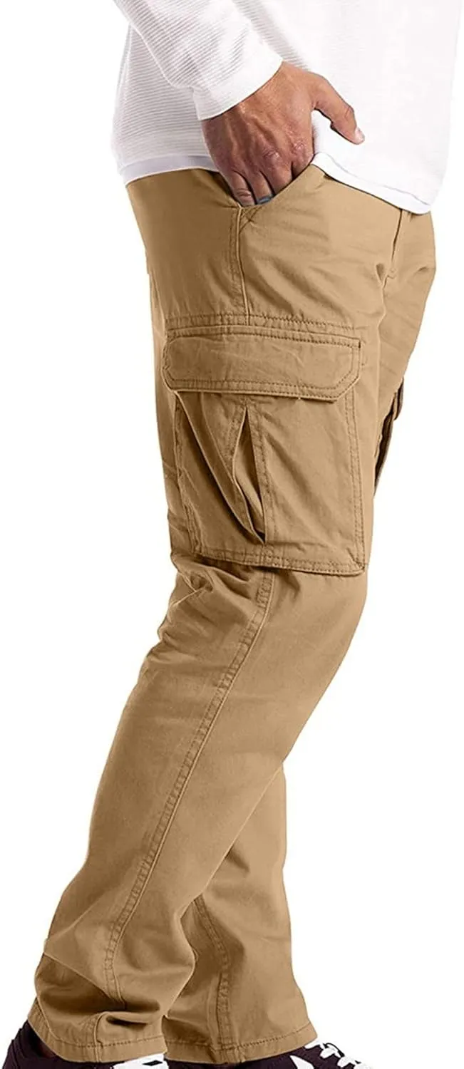 Men's Causal Cotton Cargo Pants,Loose-Fit Comfy Classic Lightweight Daily Wear with Multi-Pocket Athletic Joggers