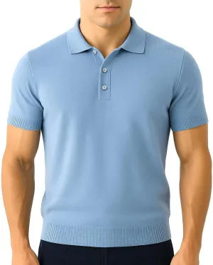Men's Classic-Fit 100% Cotton Polo, Breathable Lightweight Soft Short-Sleeve Knit Shirt in Beige, Light Blue.