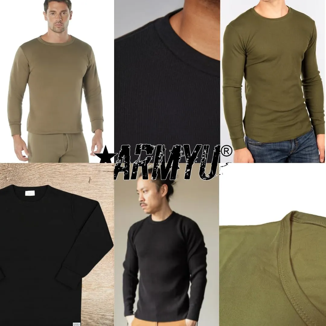 Men's Cold Weather Fleece-Lined Crew Neck Thermal ECWCS Undershirt Top Extreme Base Layer Shirt