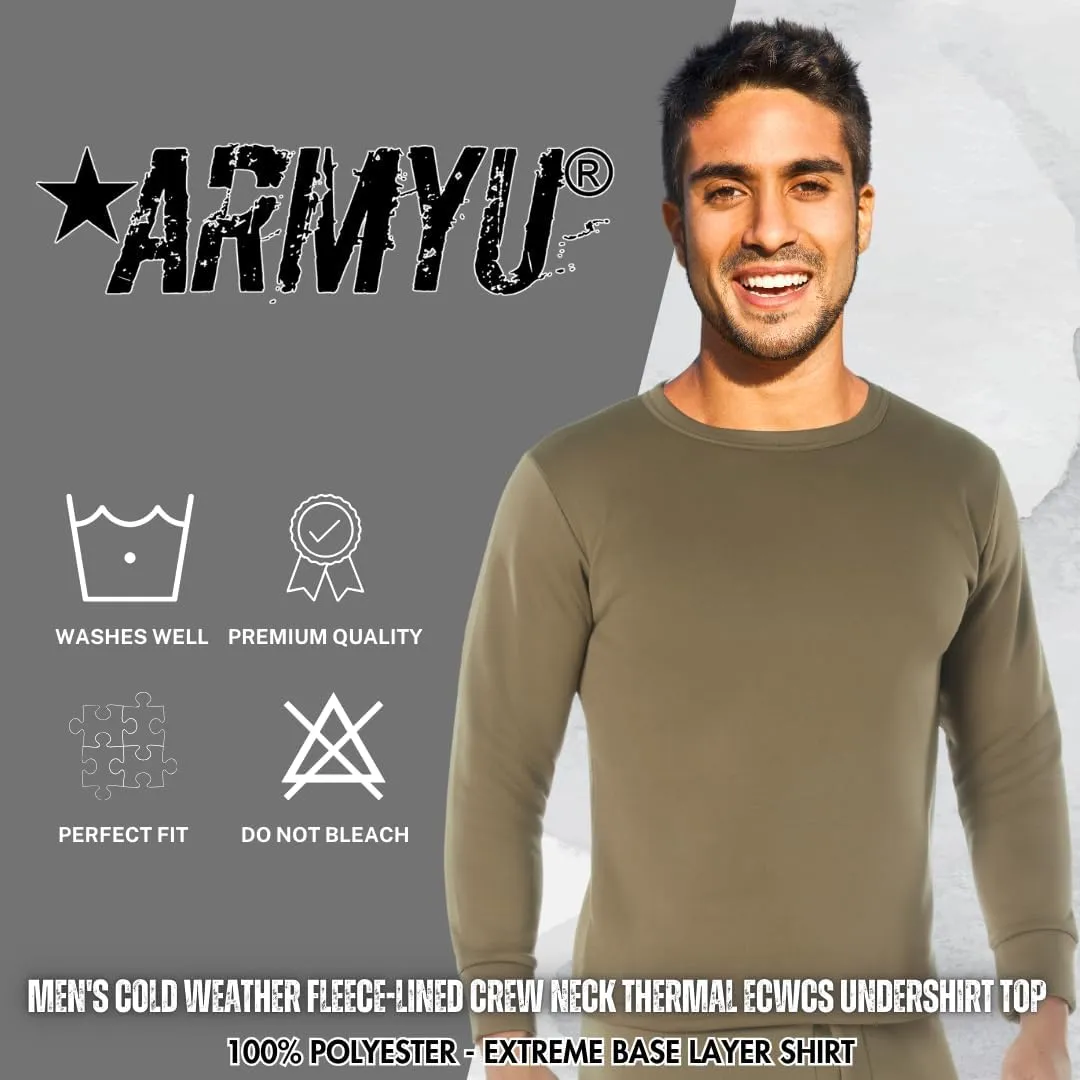 Men's Cold Weather Fleece-Lined Crew Neck Thermal ECWCS Undershirt Top Extreme Base Layer Shirt