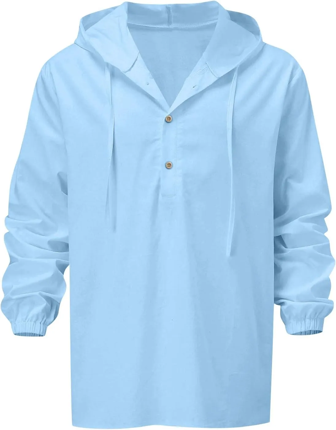 Mens Cotton Linen Hoodies Sun Protection Lightweight Beach Shirt Long Sleeve V Neck Button Down Hooded Shirt