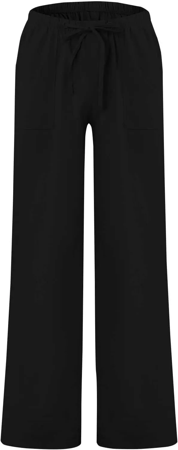 Men's Cotton Linen Pants Elastic Waist Drawstring Sweatpants with Pockets Casual Joggers Summer Beach Trousers