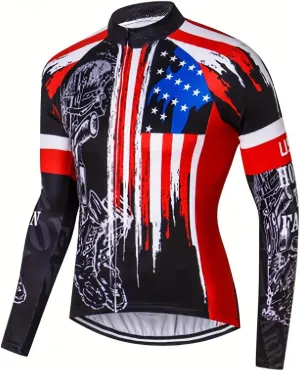 Men's Cycling Jersey Long Sleeve Biking Running Shirt Full Zipper Back Pocket Breathable Quick Dry Bicycle Jersey