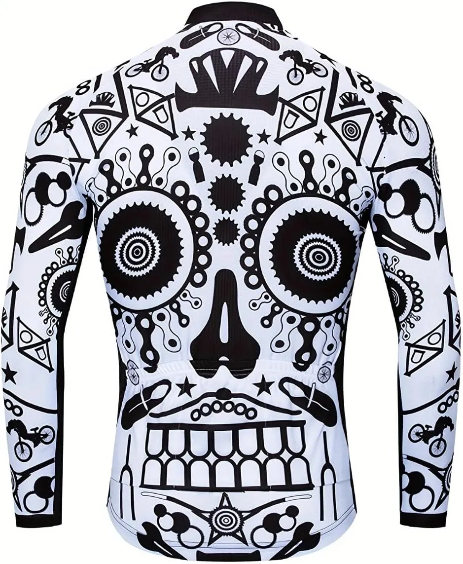 Men's Cycling Jersey Long Sleeve Biking Running Shirt Full Zipper Back Pocket Breathable Quick Dry Bicycle Jersey
