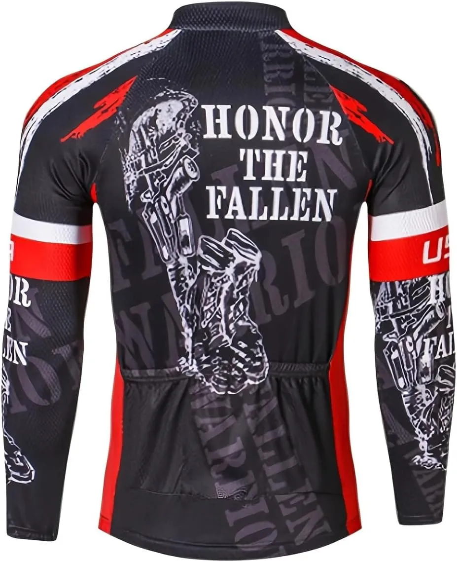 Men's Cycling Jersey Long Sleeve Biking Running Shirt Full Zipper Back Pocket Breathable Quick Dry Bicycle Jersey
