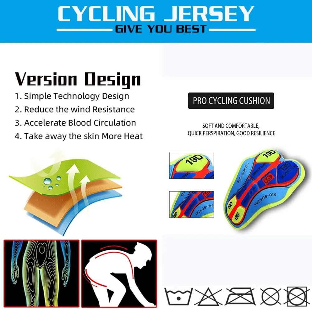 Men's Cycling Jersey Set Bicycle Short Sleeve Quick-Dry Breathable Shirt 4D Cushion Shorts Padded Pants/Bib Short