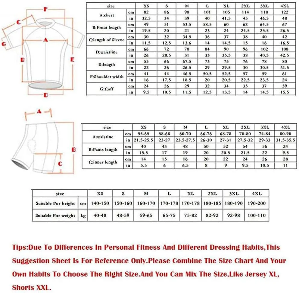 Men's Cycling Jersey Set Road Bike Shirts Short Sleeve Breathable Cycling Clothing Bib Shorts with 20D Gel Padded
