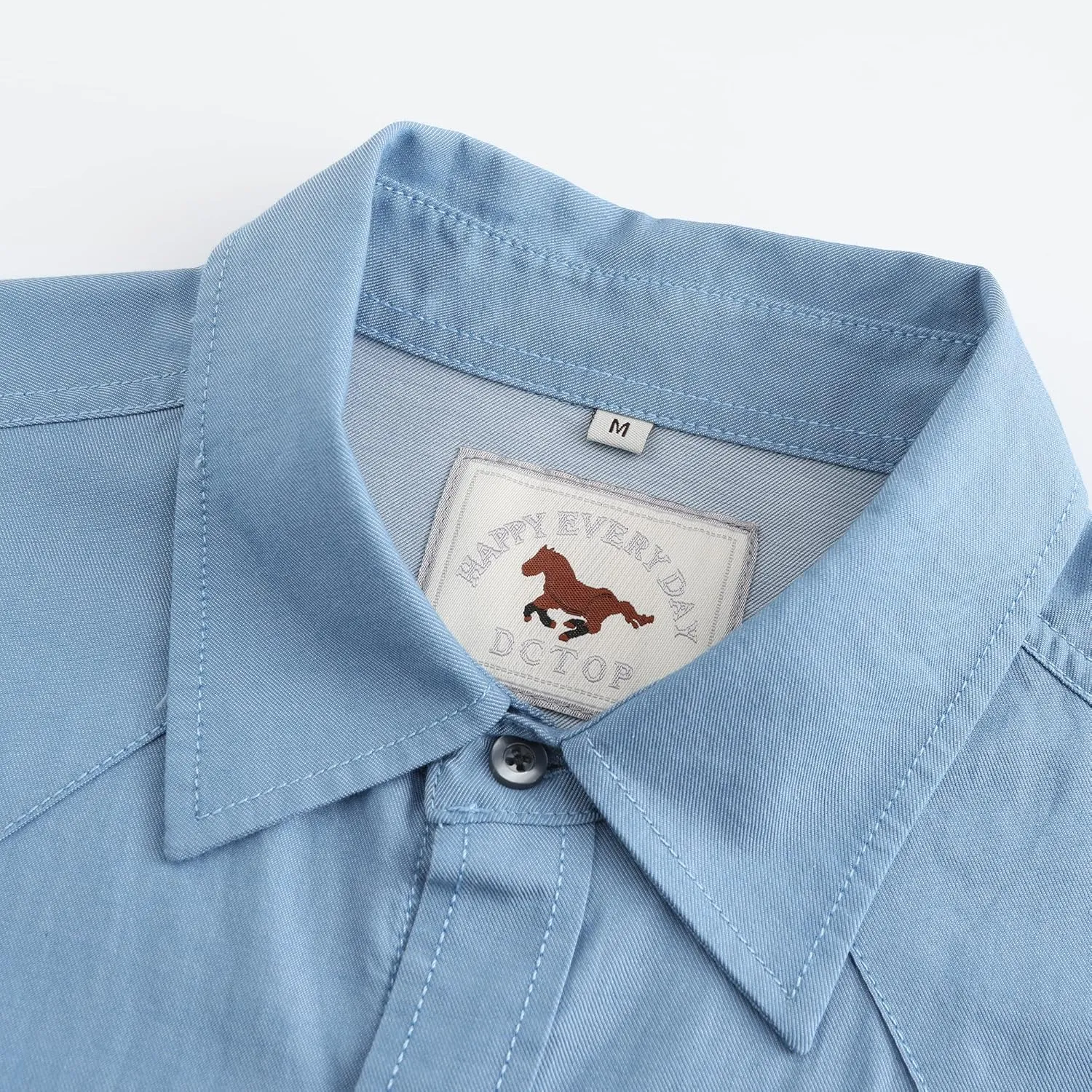 Men's Denim Western Cowboy Pearl Snap Long Sleeve Casual Button Down Up Soild Work Shirts