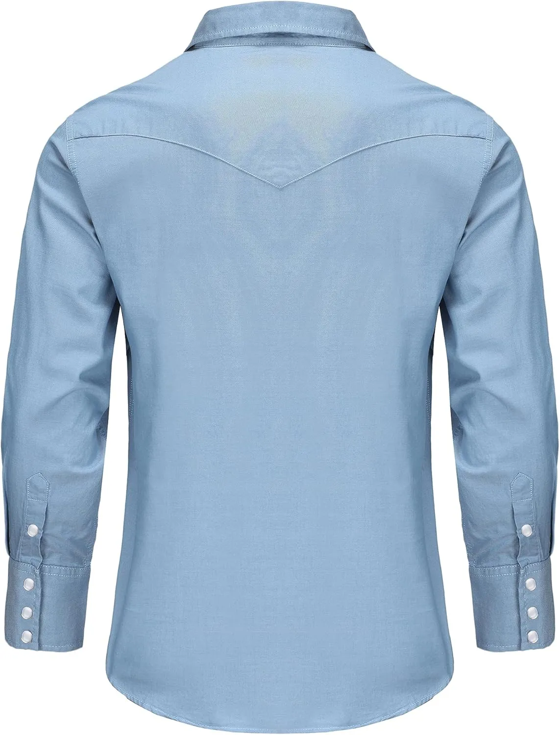 Men's Denim Western Cowboy Pearl Snap Long Sleeve Casual Button Down Up Soild Work Shirts