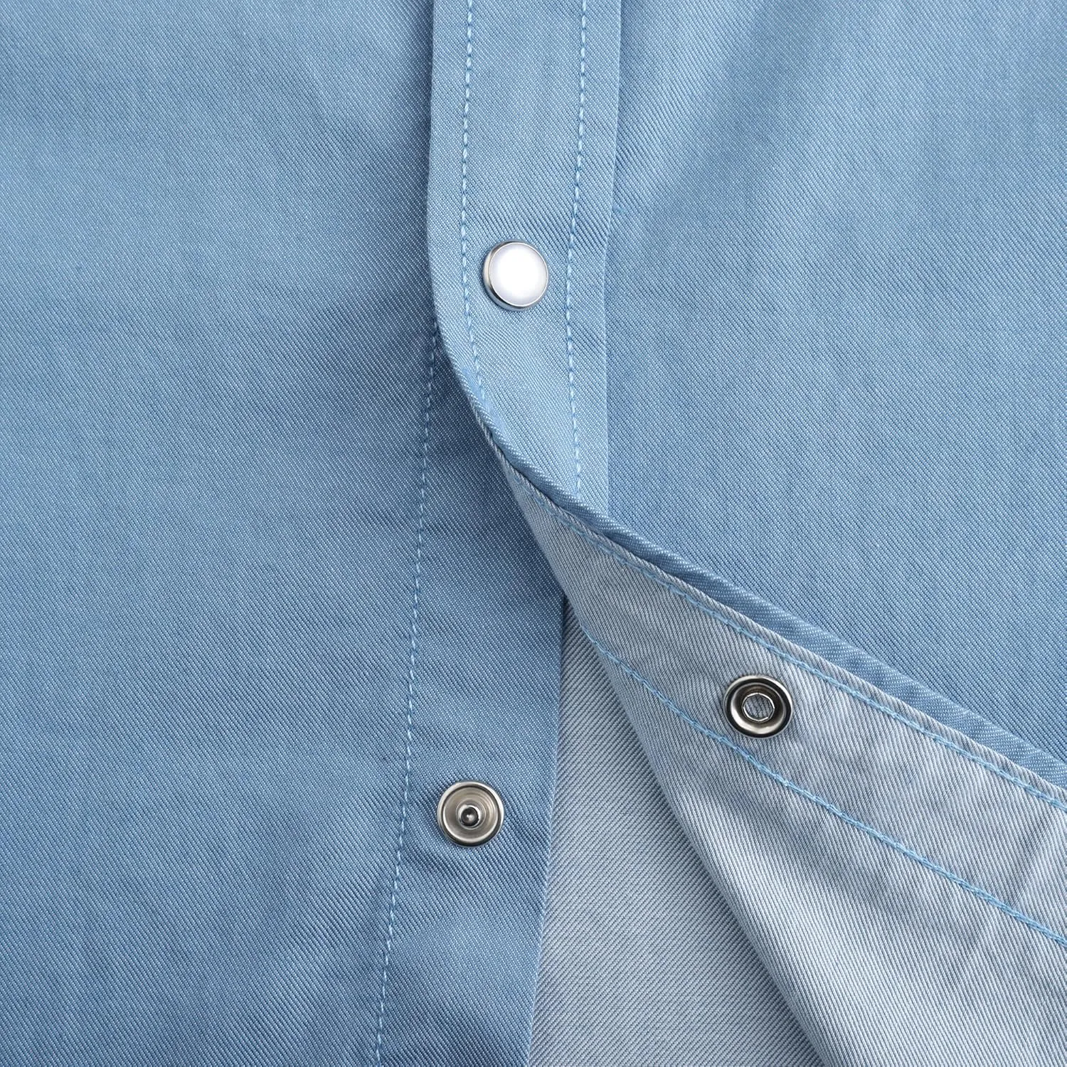 Men's Denim Western Cowboy Pearl Snap Long Sleeve Casual Button Down Up Soild Work Shirts
