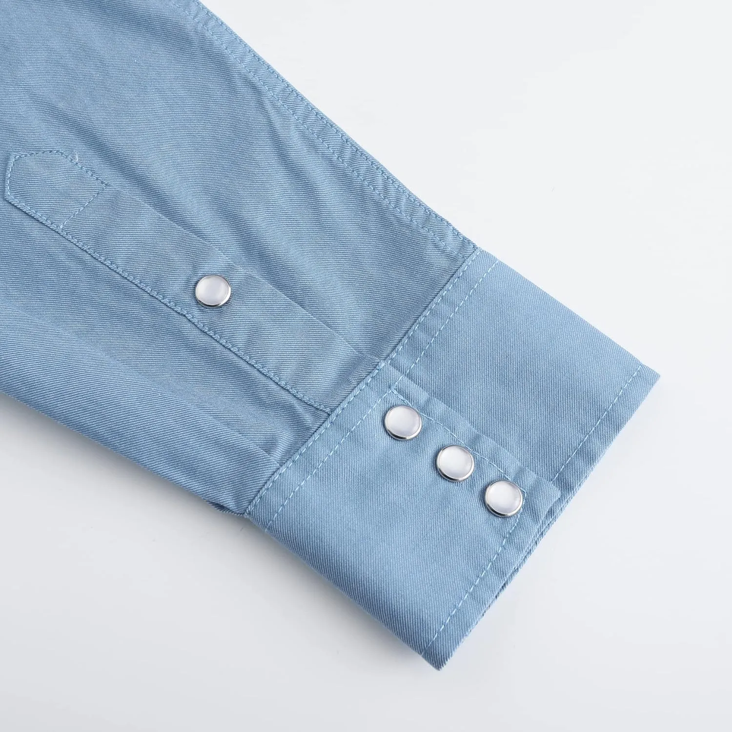 Men's Denim Western Cowboy Pearl Snap Long Sleeve Casual Button Down Up Soild Work Shirts