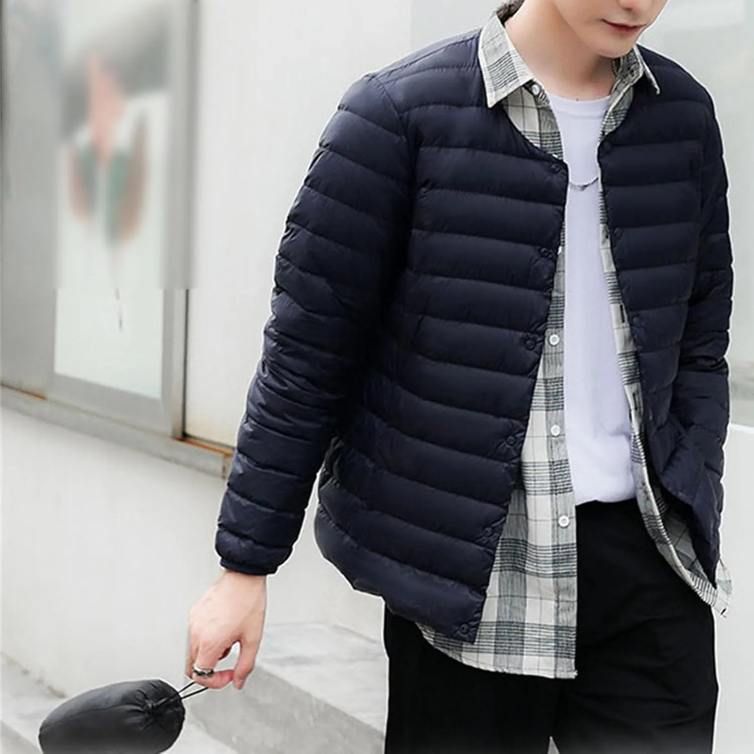 Men's Down Jacket Male Lightweight Puffer Winter Collarless Jacket Man Warm Inner Down Jacket Liner