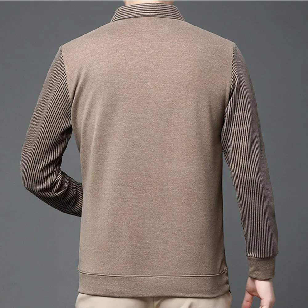 Men's Fake 2-Piece Knitted Shirt,Warm Anti-Wrinkle Two-Piece,Business Casual Fleece Thickening Dress Polo Shirts