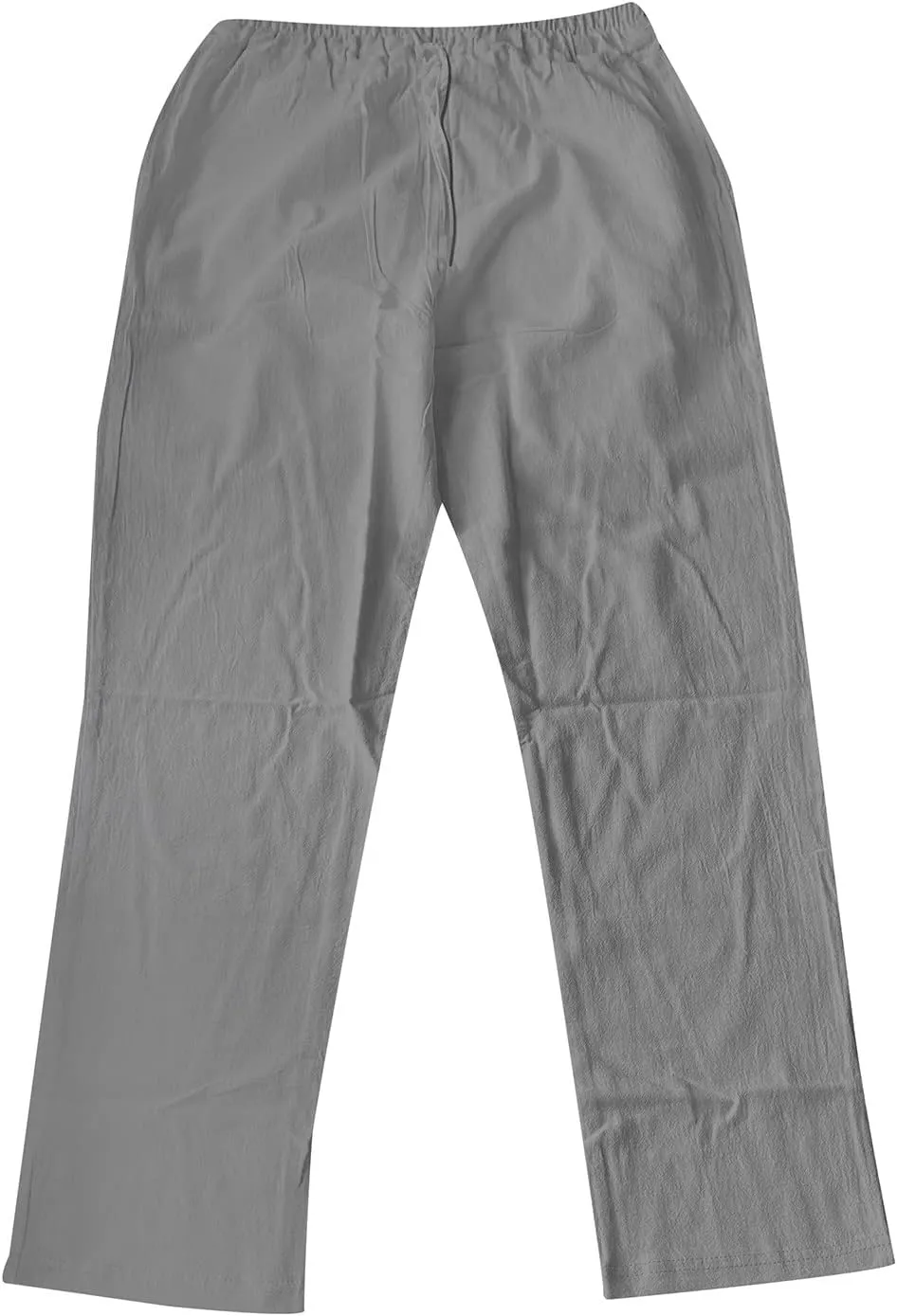 Mens Fashion Casual Solid Color Cotton and Linen Pants Elastic Waist Drawstring Pants Trousers with Pockets