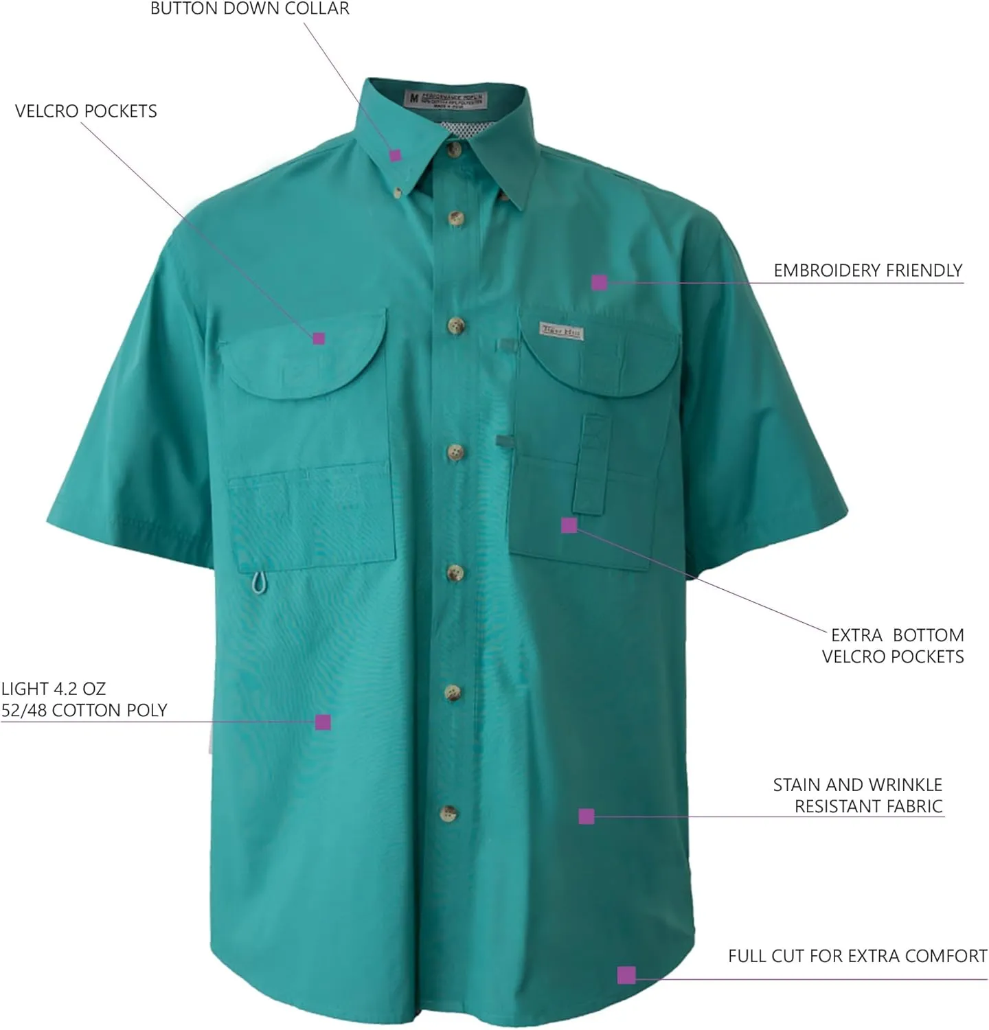 Mens Fishing Shirt Short Sleeve Button Down Quick Dry Outdoor Hiking Shirt Lightweight Breathable