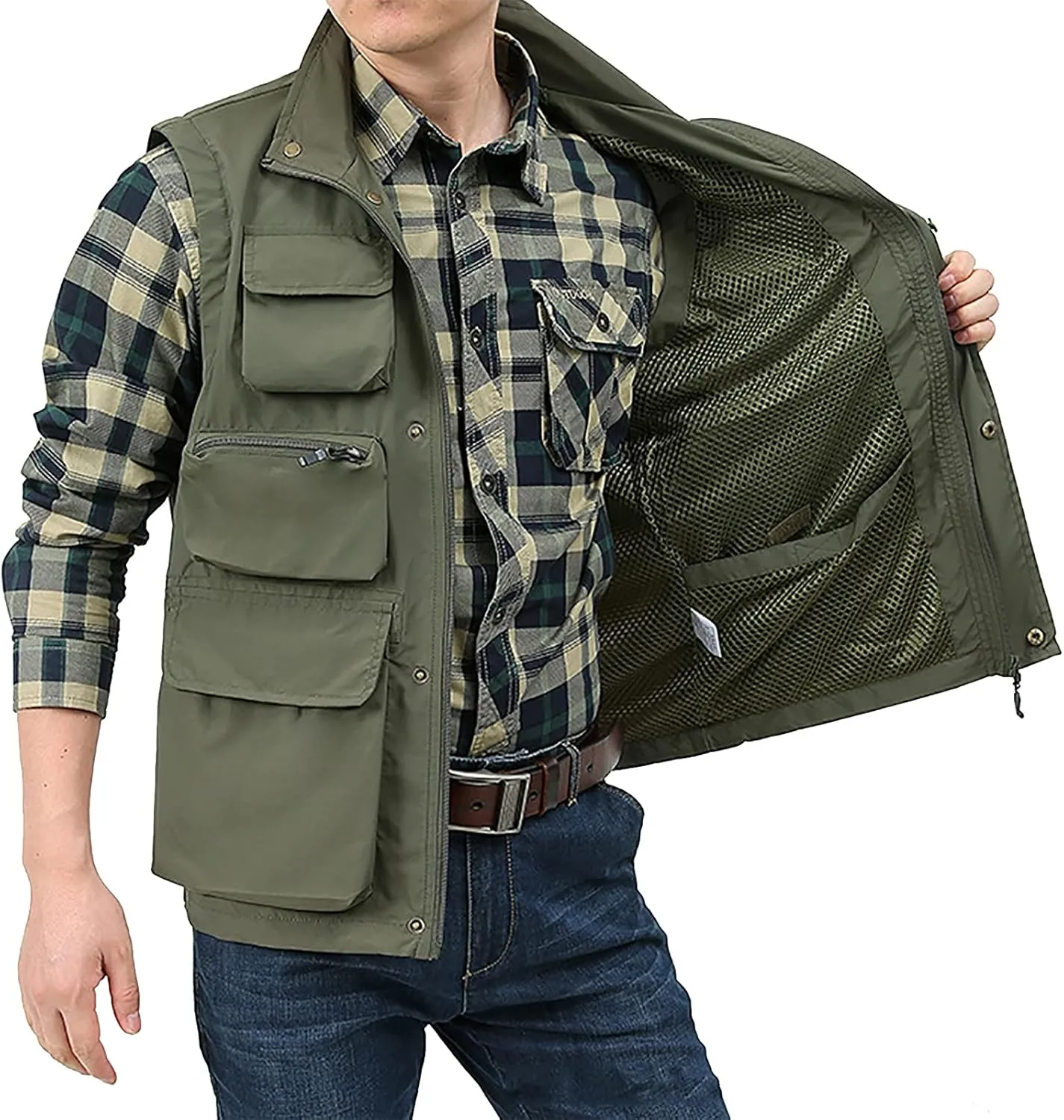 Men's Fishing Vest Casual Outdoor Multifunctional Mesh Photographer Jacket 8 Pockets Breathable Quick Dry Coat