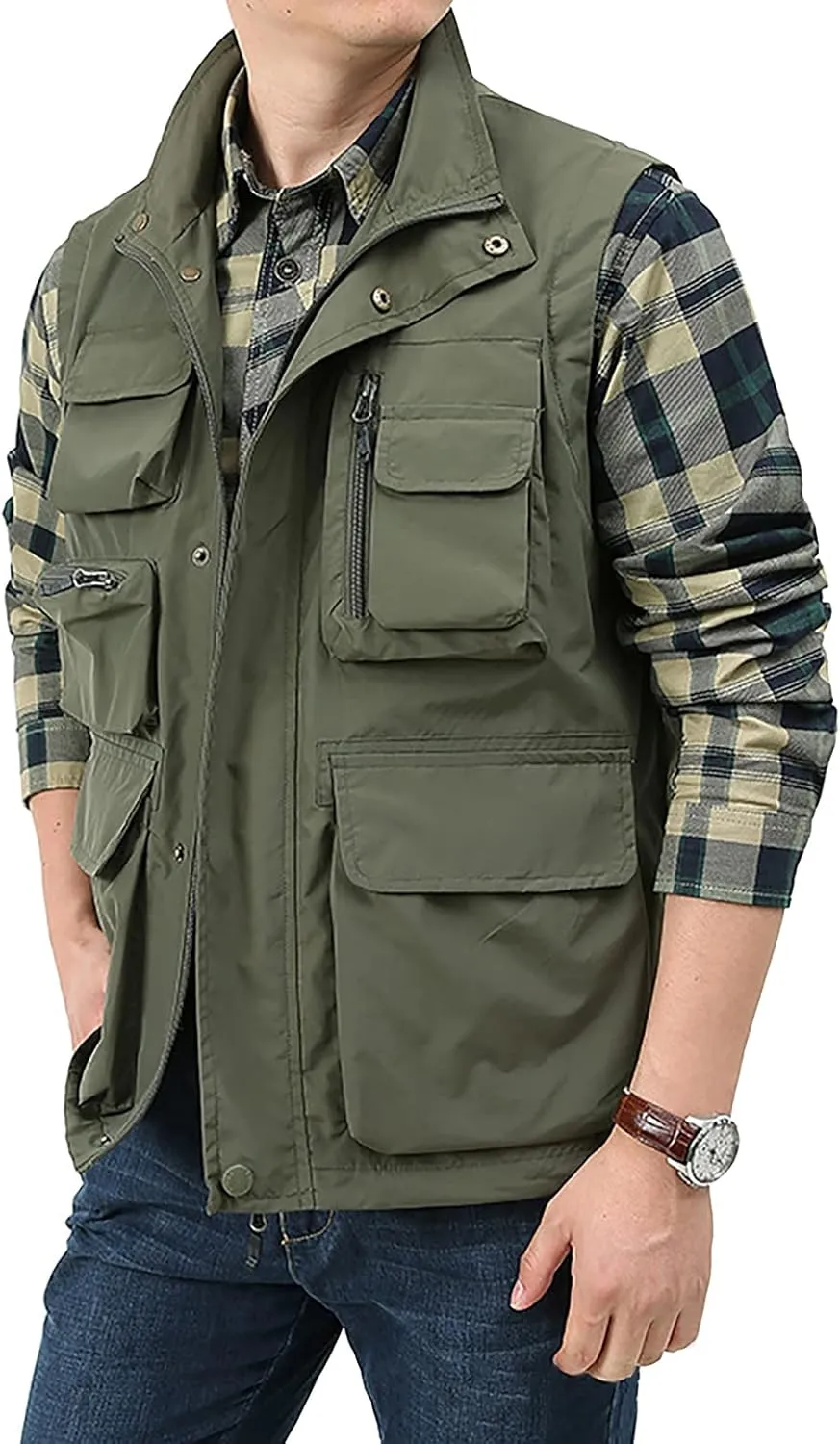 Men's Fishing Vest Casual Outdoor Multifunctional Mesh Photographer Jacket 8 Pockets Breathable Quick Dry Coat
