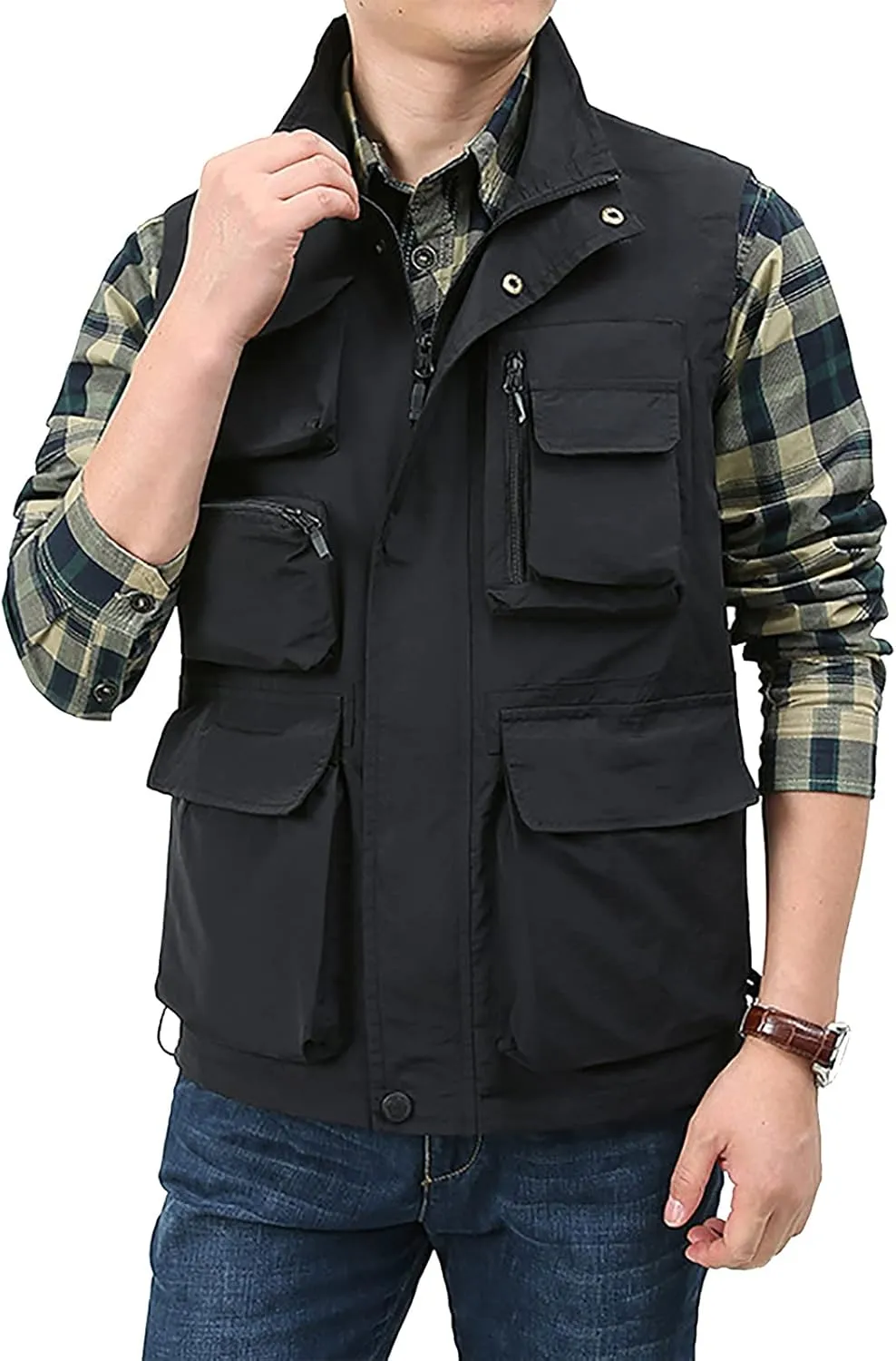 Men's Fishing Vest Casual Outdoor Multifunctional Mesh Photographer Jacket 8 Pockets Breathable Quick Dry Coat