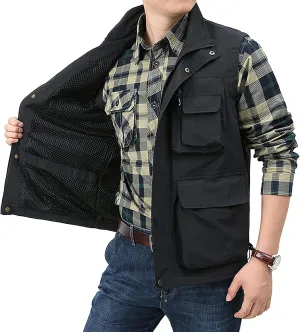 Men's Fishing Vest Casual Outdoor Multifunctional Mesh Photographer Jacket 8 Pockets Breathable Quick Dry Coat
