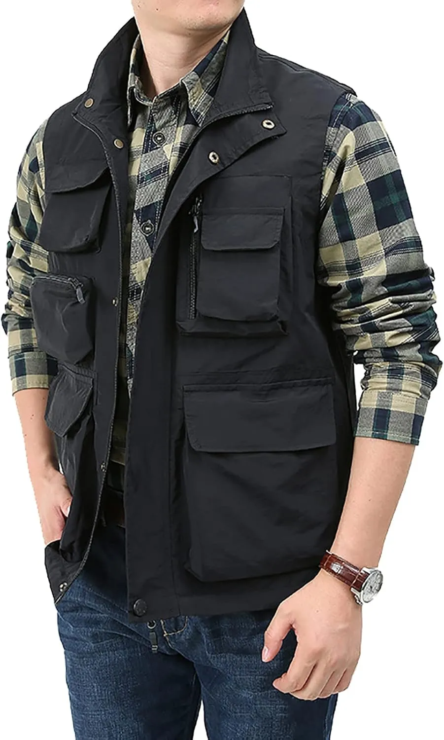 Men's Fishing Vest Casual Outdoor Multifunctional Mesh Photographer Jacket 8 Pockets Breathable Quick Dry Coat