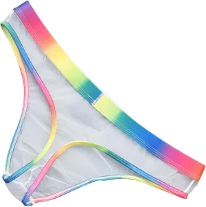 Men's Gay Pride Sexy Underwear Mesh See Through Briefs Rainbow Sheer Thongs Mens Naughty T Back Breathable Lingerie