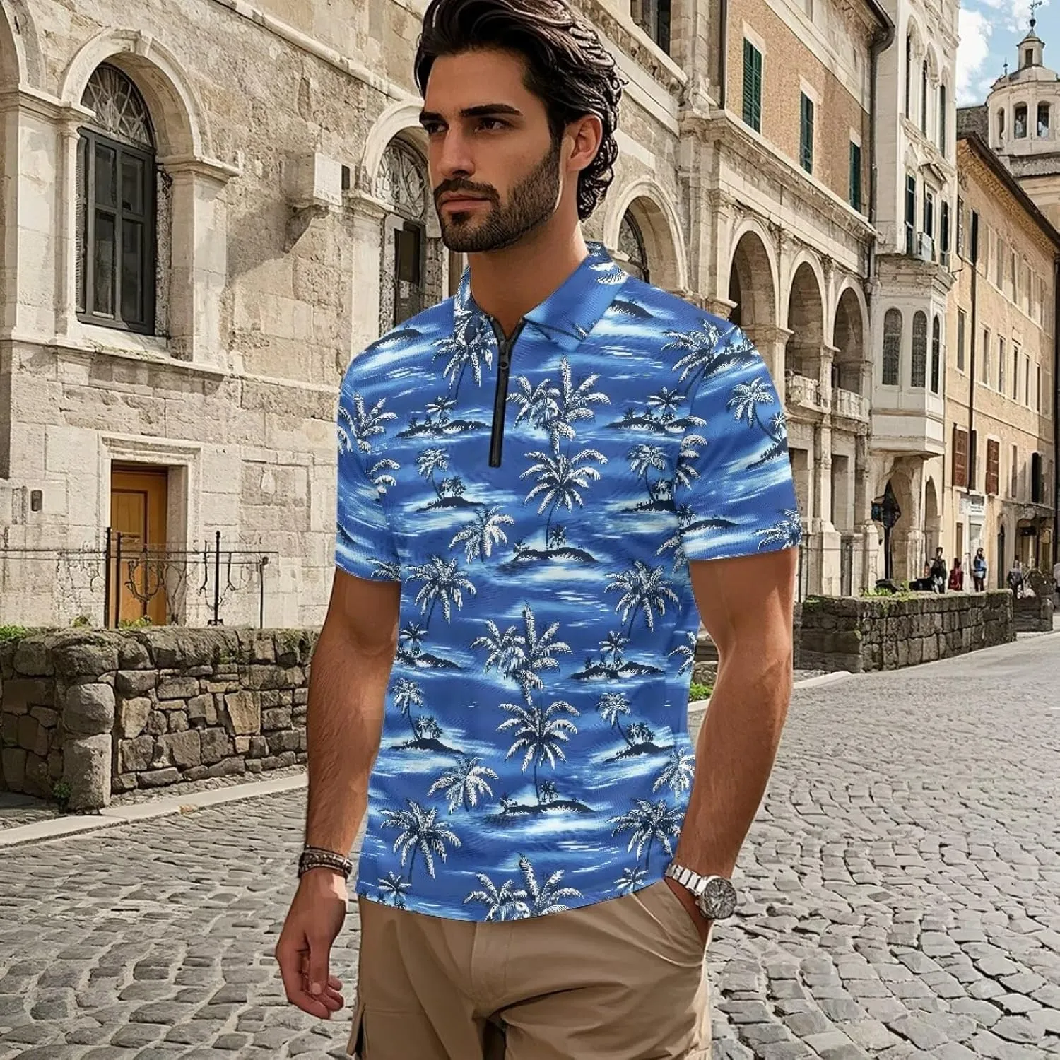 Men's Golf Shirts Short Sleeve Zipper Shirt Casual Slim Fit Sports Golf Shirt Summer Athletic Tennis Tops