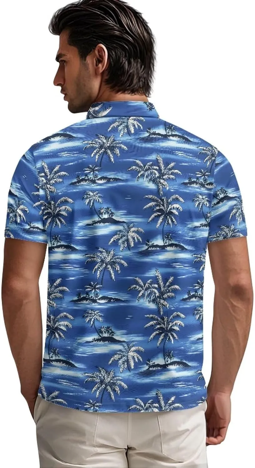 Men's Golf Shirts Short Sleeve Zipper Shirt Casual Slim Fit Sports Golf Shirt Summer Athletic Tennis Tops