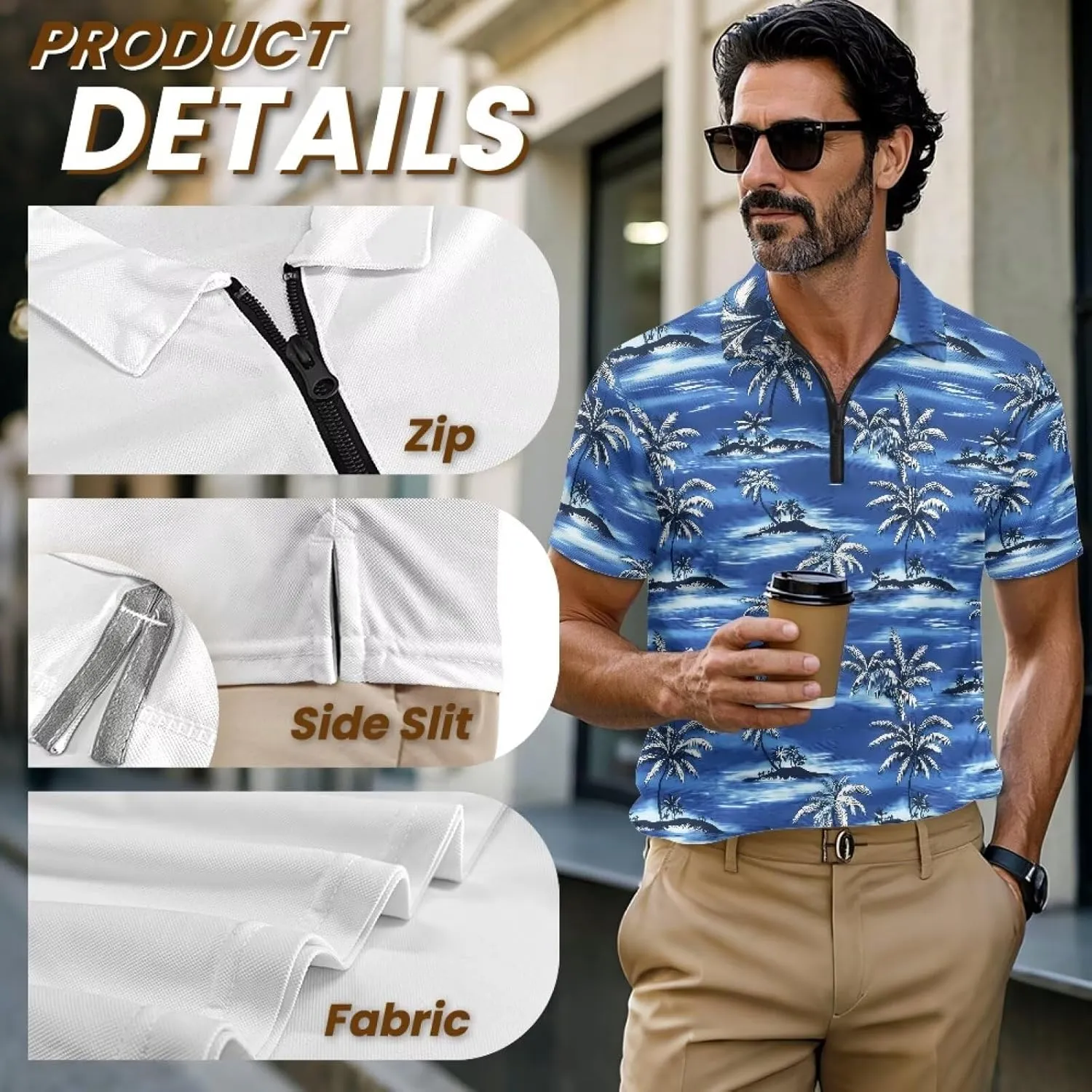 Men's Golf Shirts Short Sleeve Zipper Shirt Casual Slim Fit Sports Golf Shirt Summer Athletic Tennis Tops