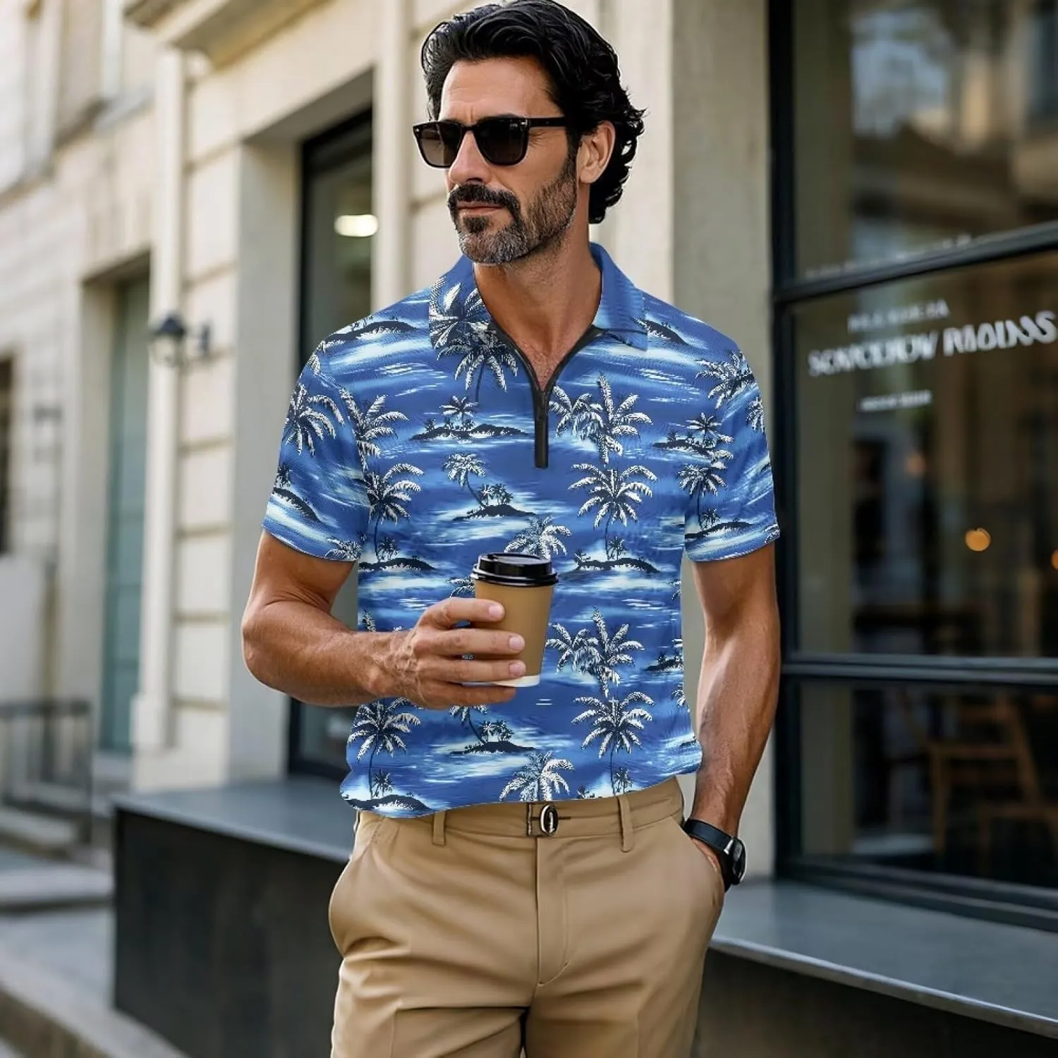 Men's Golf Shirts Short Sleeve Zipper Shirt Casual Slim Fit Sports Golf Shirt Summer Athletic Tennis Tops