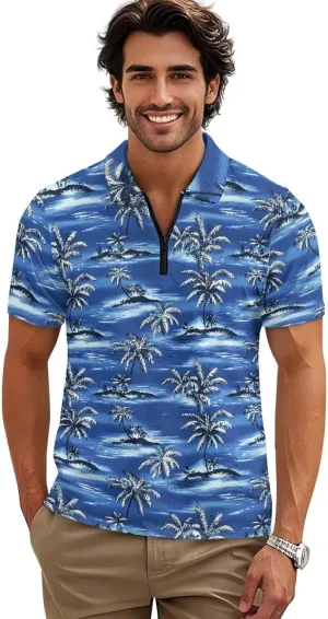 Men's Golf Shirts Short Sleeve Zipper Shirt Casual Slim Fit Sports Golf Shirt Summer Athletic Tennis Tops
