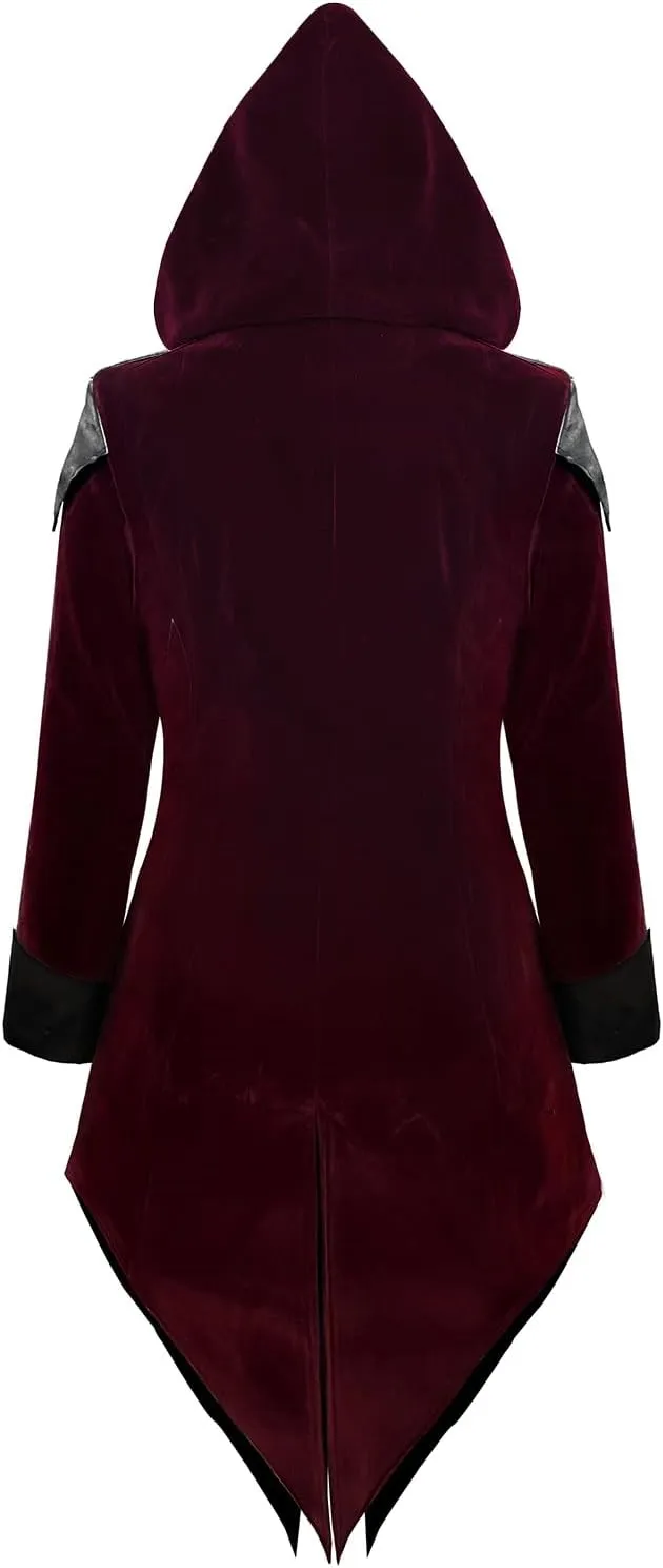 Men's Gothic Steampunk Coat | Medieval Vampire Jacket w/Velvet Trim Renaissance Pirate Trench Cosplay