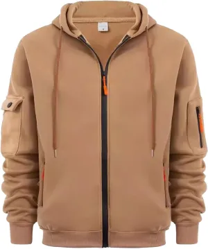 Men's Heavyweight Full Zip Fleece Hoodie Casual Cotton Hooded Fleece Drawstring Hoodies Pullover Sweatshirts