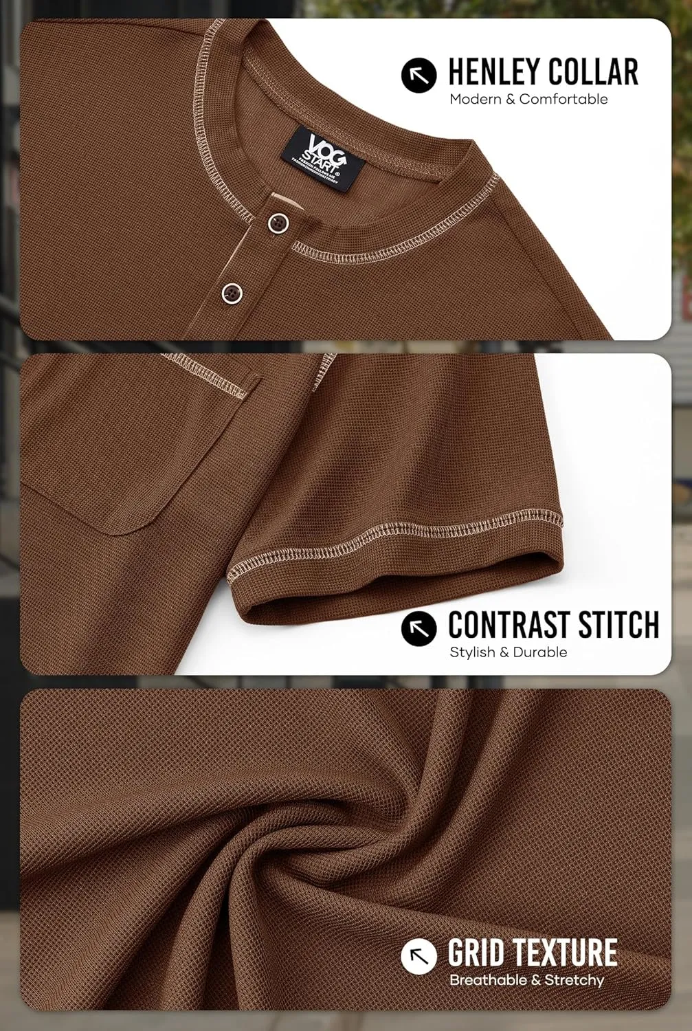 Mens Henley Shirts Casual Stretch Summer Lightweigh Waffle Short Sleeve T-Shirt with Pocket (S-XXL)