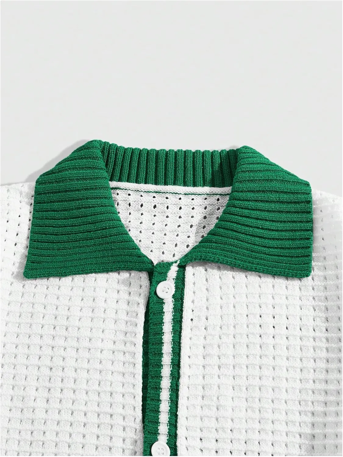 Men's Knitted Shirt Summer Vintage Striped Short Sleeve Casual Button Down Shirts Sweater