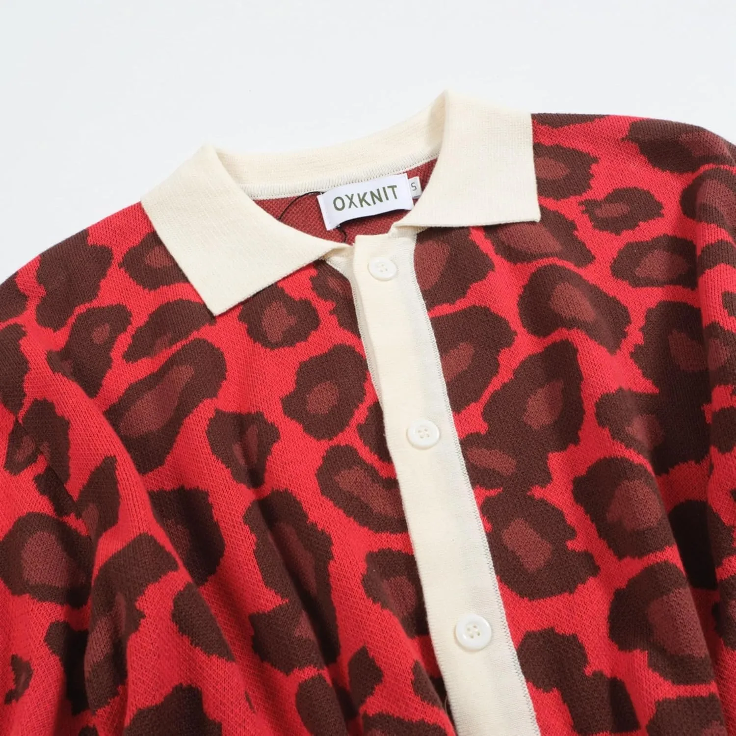 Men's Knitted Vintage Poloshirt, 1960s Mod Style V-Neck Retro Polo Pattern Shirt with Button Red