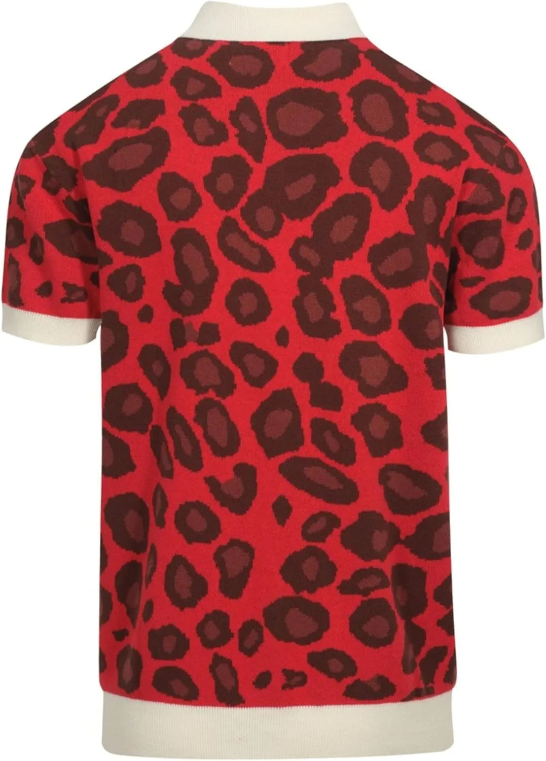 Men's Knitted Vintage Poloshirt, 1960s Mod Style V-Neck Retro Polo Pattern Shirt with Button Red