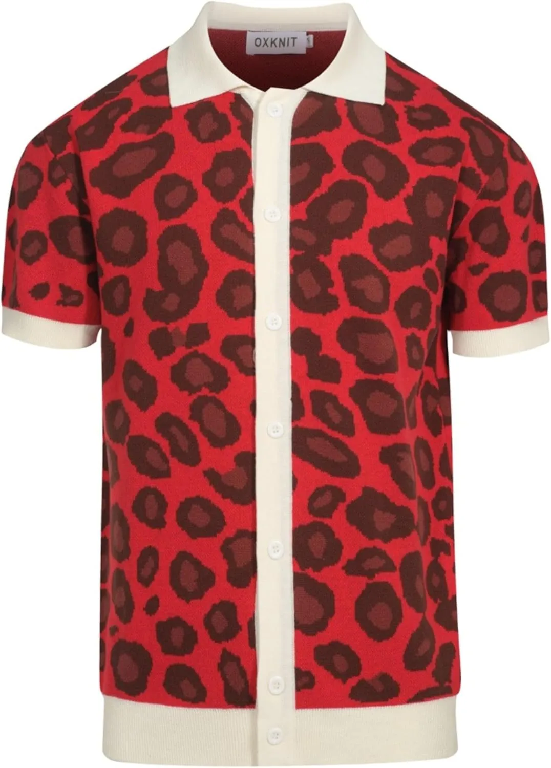 Men's Knitted Vintage Poloshirt, 1960s Mod Style V-Neck Retro Polo Pattern Shirt with Button Red