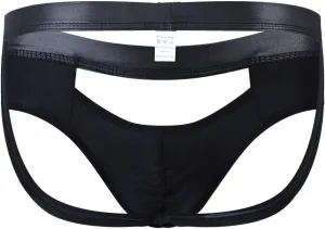 Men's Leather Thong Underwear Low Rise Briefs Underpants Hollow Out Breathable Clubwear Athletic Erotic Lingerie